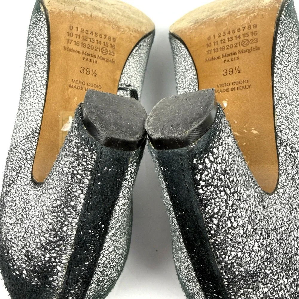 Maison Martin Margiela Open Toe Bootie‎ 39.5 Suede Zip Up Black White Crackle 9 - Picture 9 of 12